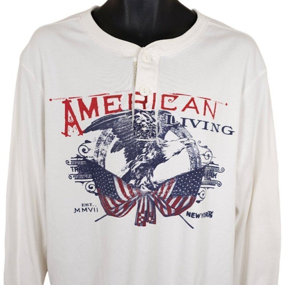 Bald Eagle Henley Shirt Mens Size XL White American Living Flag